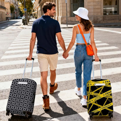 Gold Fragile Travel Luggage Cover, Travel-Themed Suitcase Protector Stretchable, Washable Travel Suitcase Cover (L for 25-28 Inch Luggage)