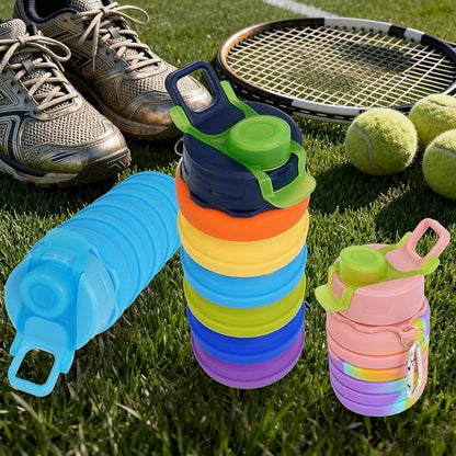 8 Pcs Collapsible Water Bottles with Clip 16 oz Portable Reusable Leakproof Silicone Foldable Water Bottles for Travel Camping Cycling Hiking Gym Yoga Outdoor Sports