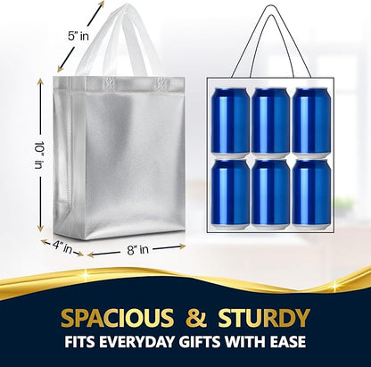 Nush Nush Set of 30 Silver Gift Bags in Bulk – Reusable Gift Bags Bulk Medium Size with Handle - Ideal Party Goodie Bag for Adults, Christmas, Birthday Party Favors, Wedding, Thanksgiving – 8x4x10