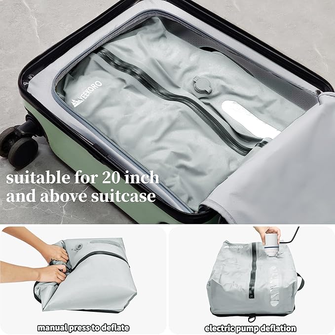 Vacuum Bags for Travel, Professional IP67 Reusable Vacuum Compression Bags for Travel Suitcases, Durable Space Saver Bag (2 PACK Grey, With Pump)