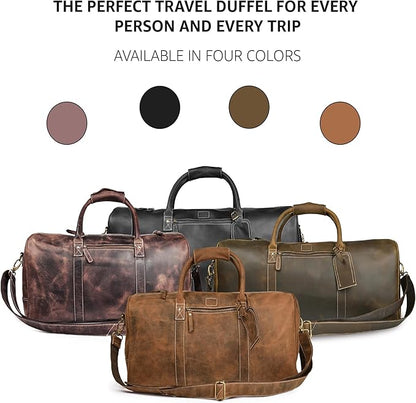 Leather Village Leather Duffel Bags for Men & Women-Stylish Travel Weekender Carry-On Sports Gym Overnight Luggage Bag - 20 Inch - Olive/Army Green