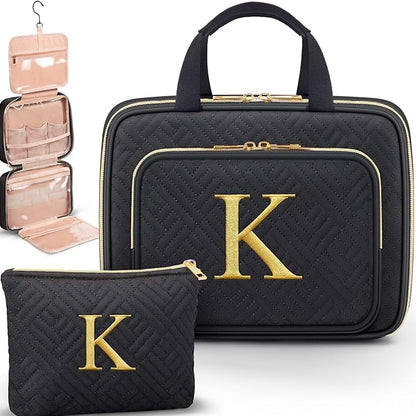 Gifts for Women, Initial Toiletry Makeup Bag Hanging Cosmetic Organizer with Embroidery Letter Personalized Nurse Teacher Appreciation Gift Birthday Christmas Gifts for Mom Sister Wife Friend Auntie