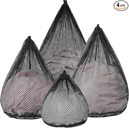 4Pcs Mesh Laundry Bags Washing Machine Mesh Wash Bags Jumbo for Delicates Clothes,Bed Linen,Toys with Drawstring Closure Sturdy (Black, Pack 4 Pcs)