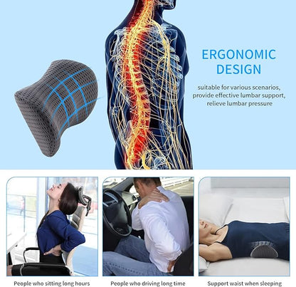 Lumbar Pillow, Memory Foam Lumbar Support Pillow for Office Chair and Car Seat, Back Support Pillow for Lower Back Pain Relief, Support Cushion Back Pillow for Sleeping, Driving, Resting