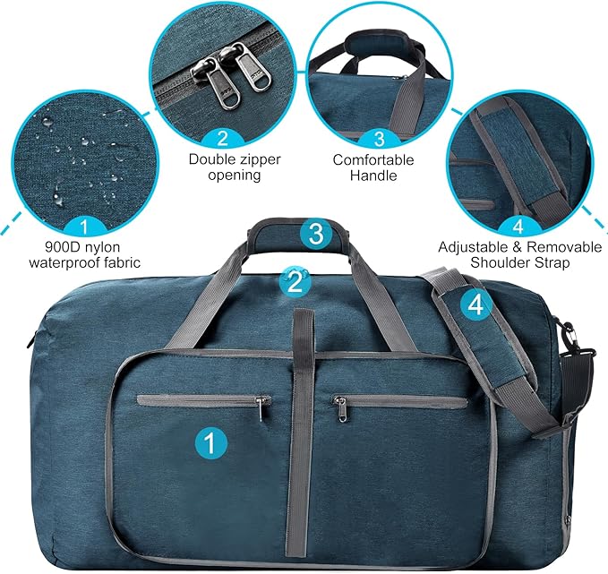 Felipe Varela Duffle Bag with Shoes Compartment and Adjustable Strap,Foldable Travel Duffel Bags for Men Women,Waterproof Duffel Bags