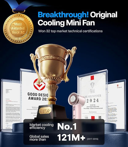 TORRAS COOLiFY iva Handheld Fan with Ice Cooler, [Chill by 50F] 0-100 Speed, Super Mini Powerful Portable Fan, 5000mAh Rechargeable Hand Held, Travel Essentials, Gifts for Dad Husband, Pink