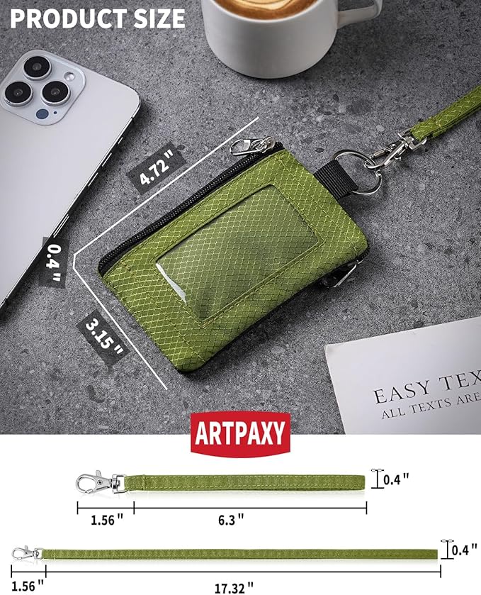 Minimalist Wallet For Mens Womens, Keychain RFID Blocking Zipper Small Wallet with ID Window 2 Lanyards,Water Resistant Travel Cash Card Coin Case Boys Girls