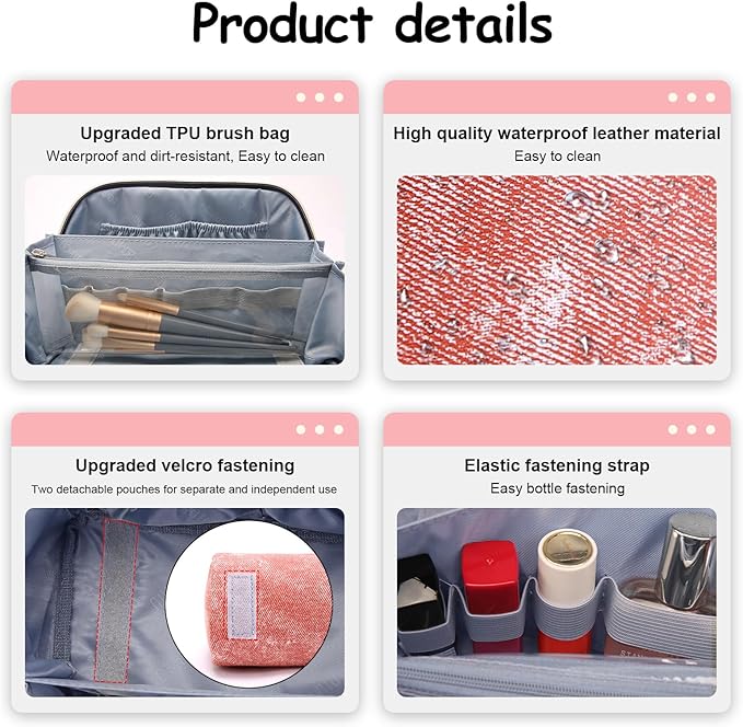 BOYATU Travel Makeup Bag Cosmetic Bags for Women: 3 Sets Large Capacity Make up Bag - Portable Toiletry Bags with Handle for Women(F-5-Rosy Red)