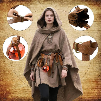 Renaissance Belt Pouch Viking Leather Medieval Belt Waist Bag Pirate Cosplay Festival Halloween Adjustable Accessories (Pouch-Brown)