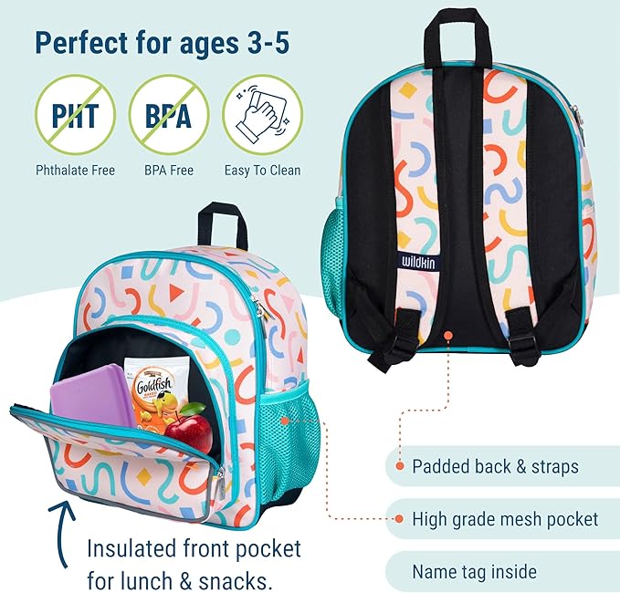 Wildkin 12-inch Kids Backpack – Padded, Adjustable, Ideal for Daycare & Travel - Confetti Peach