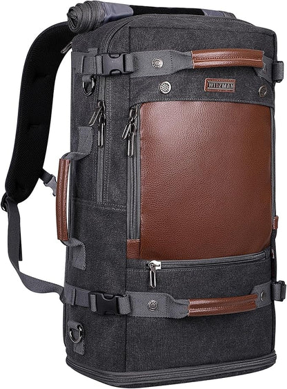 WITZMAN Travel Backpack for Men Women Carry on Luggage Backpack Canvas Rucksack Duffel bag with Shoe Compartment（A2021 big size black）