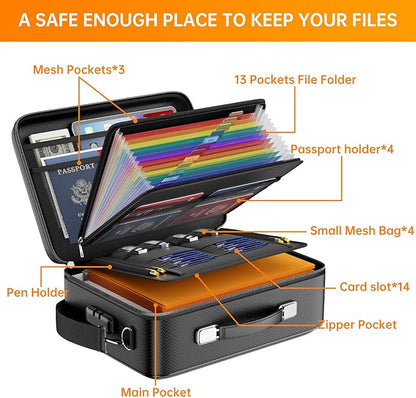 DocSafe Fireproof Document Box with Lock, Hard Case File Organizer with Accordion File Folder, Fireproof Water Resistant Safe Box Home Office Travel Storage for Important Documents Laptop Black