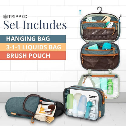 Toiletry Bag Kit Set: Hanging Travel Toiletry Bag + 311 TSA Cosmetic Liquid Bag + Ultralight Accessory Organizer Pouch