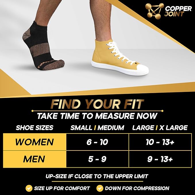 CopperJoint Black Ankle Compression Socks for Women- Breathable Copper Compression Socks Men, Low Cut Sock With Arch Support