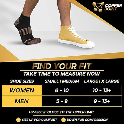 CopperJoint Black Ankle Compression Socks for Women- Breathable Copper Compression Socks Men, Low Cut Sock With Arch Support
