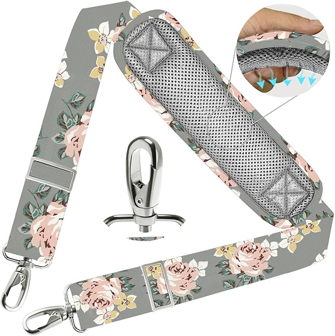 ZINZ Shoulder Strap 78" Universal Handbag Strap with Ultra-thick Fixed Padded and Dual Balanced Adjustable Buckles Shoulder Crossbody Strap for Briefcase Messenger Bag Laptop bag Luggage，Gray rose