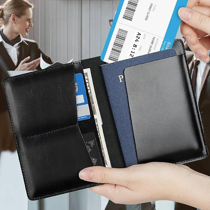 Genuine Leather Passport Holder for Travel Passport Covers with AirTag Slot Passport Wallets for Men Women Family Travel Christmas Gifts, Mens Womens Passport Holder, Black