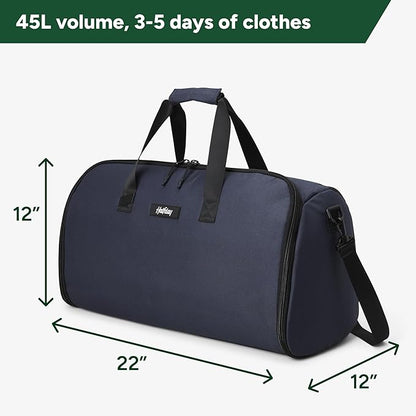 Halfday Convertible 2-in-1 Garment Duffel Weekender Bag 45L | Wrinkle-Free Travel, Hanging Suit Compartment, Shoe Pockets, Trolley Sleeve. Durable & Water-Resistant Carry-On, Marine