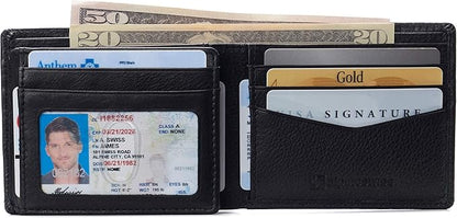 Alpine Swiss Mens Wallet for Men | RFID Protected Leather Mens Wallet | Spencer Bifold with Divided Bill Section | Gift Box | 2 ID Windows | 14 Card & Storage Pockets for Organization