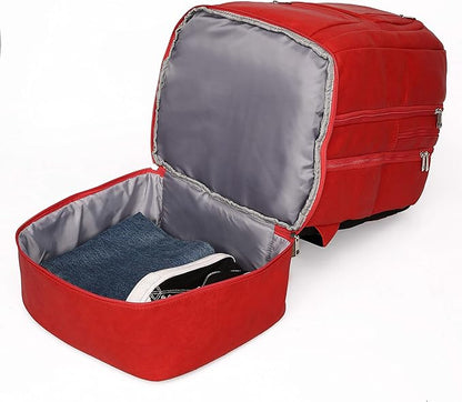 Sole Premise Leather Bag for Multi-functional Travel Carry-on with Shoe, Laptop and Clothes Compartments for Men & Women (Red)