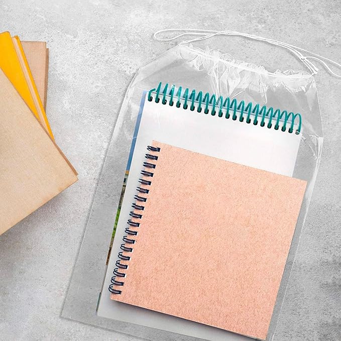 Clear Drawstring Bag, 12 x 18 Inches. Pack of 100 Clear Plastic Drawstring Bags. Waterproof 2 Mil Polyethylene Travel Bags for Shoes. Transparent Draw String Bag for Cosmetics, Toiletries