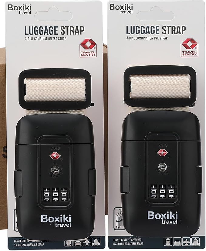 TSA Approved Luggage Straps – Set of 2 Anti-Burst Adjustable Polyester Suitcase Belts with 3-Dial Combination Lock – Prevents Accidental Opening, Secure Travel (Beige)