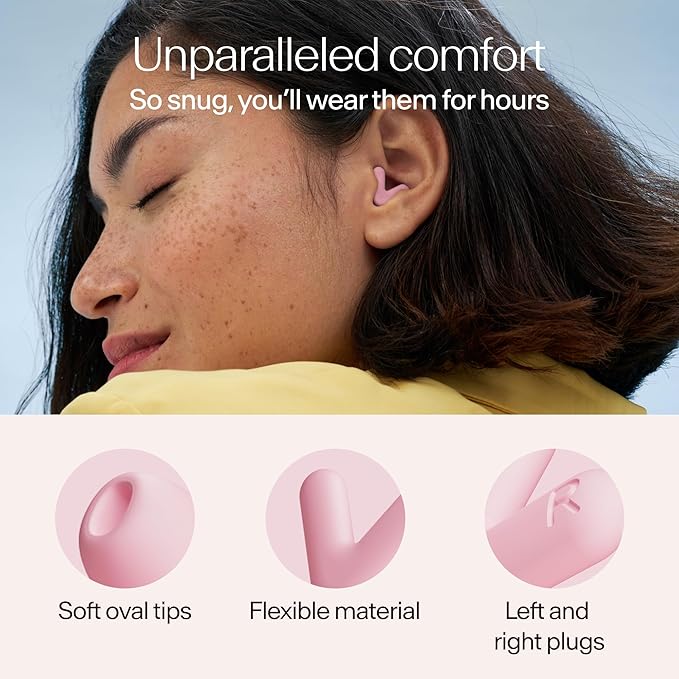 Alpine Silence Earplugs for Sleep, Focus & Travel - V-Shape Snug Fit & Soft Oval Tips – 4 Sizes XS/S/M/L - Comfortable, Reusable Hearing Protection - up to 25dB – Pink