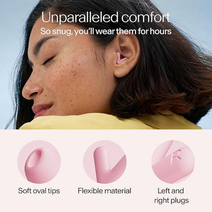 Alpine Silence Earplugs for Sleep, Focus & Travel - V-Shape Snug Fit & Soft Oval Tips – 4 Sizes XS/S/M/L - Comfortable, Reusable Hearing Protection - up to 25dB – Pink