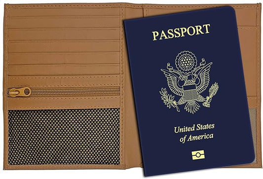 Light Brown RFID Genuine Leather Passport Wallet