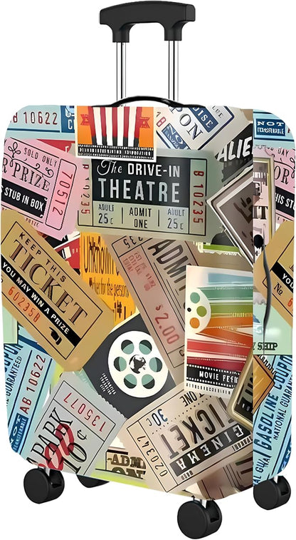 Travel Luggage Cover – Multicolor Vintage Design Suitcase Protector – Stretchable, Dustproof & Washable Elastic Cover for Medium Suitcases