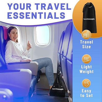 BASIC CONCEPTS Airplane Foot Hammock for Plane Travel Essentials - Airplane Travel Essentials, Long Flight Foot Rest - Plane Gadgets