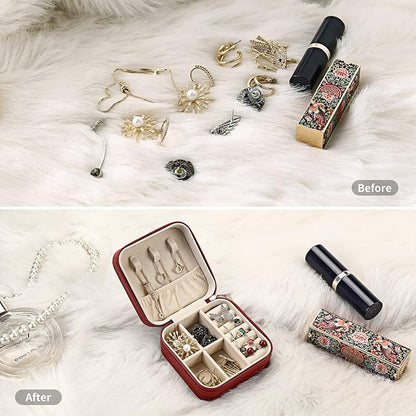 Mini Jewelry Case, Small Travel Jewelry Organizer, Portable Jewelry Box Mini Storage Organizer Display Box For Rings Earrings Necklaces (Red-4pcs)