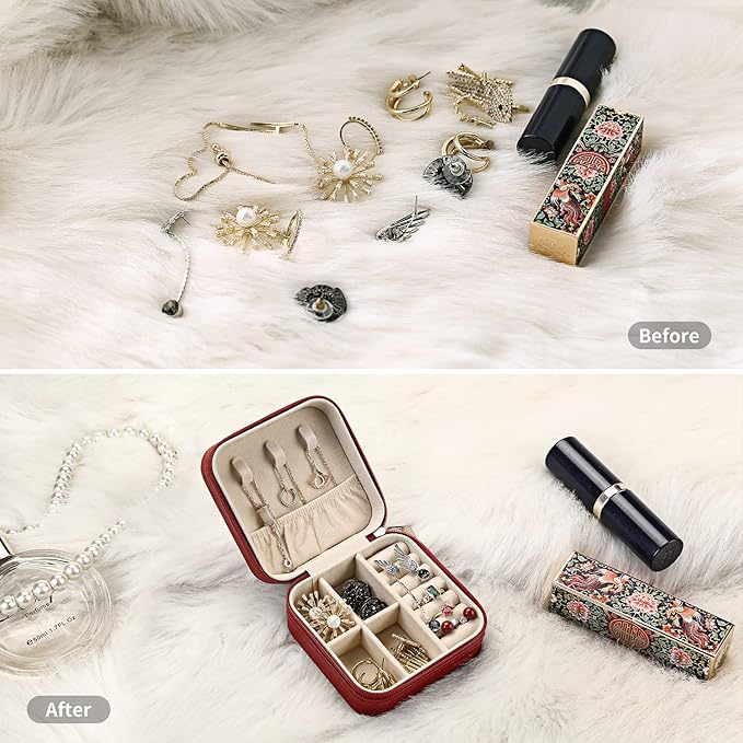 Mini Jewelry Case, Small Travel Jewelry Organizer, Portable Jewelry Box Mini Storage Organizer Display Box For Rings Earrings Necklaces (5Color-5pcs)