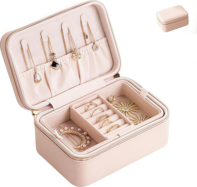 small travel jewelry case,Double Layer Travel Jewelry Box Organizer, Leather Case with Necklace Holder and Ring Storage/box organizer storage