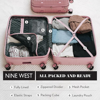 Nine West Suvi 2-Piece Smart Luggage Set (20/28), Hardshell Spinners with Cup Holder & USB Port, Expandable & Scuff-Resistant Surface Muted Lilac