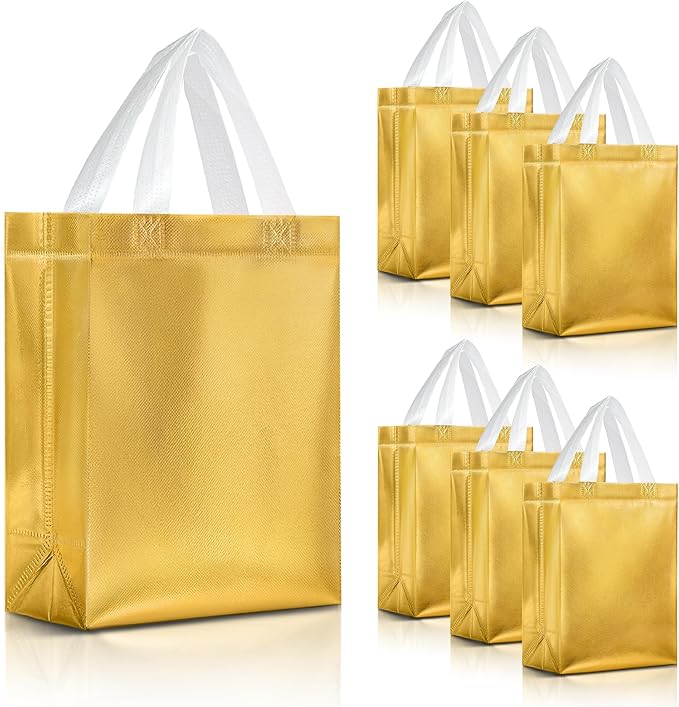 Nush Nush Set of 30 Shiny Gold Gift Bags in Bulk - Reusable Gold Gift Bags With Handles - Perfect For Small Business Use, Christmas, Birthdays, Events, Party Favors, Weddings, Holiday - 8Wx4Dx10H Size