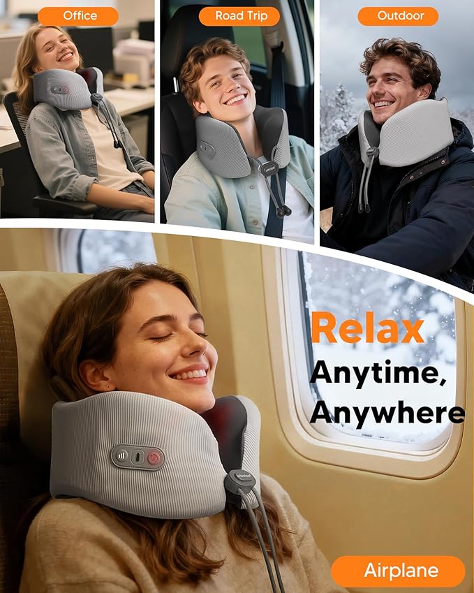 arboleaf Heated Neck Pillow for Travel, Memory Foam Airplane Pillow with Graphene Zoned Heating, USB-C Rechargeable, 360° Support — Comfort & Neck Pain Relief for Long Flights, Car & Office
