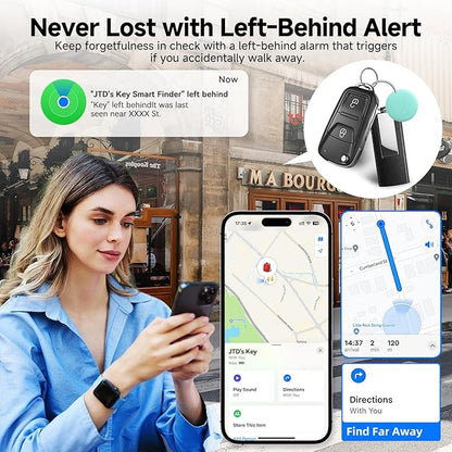 JTD Air Tracker Tags 4 Pack for Find My, 2025 Upgraded with IP68 Waterproof Item Finder with Left-Behind Alert, 4 Colors for Keys, Luggage, Backpack, Wallet. iOS Only.
