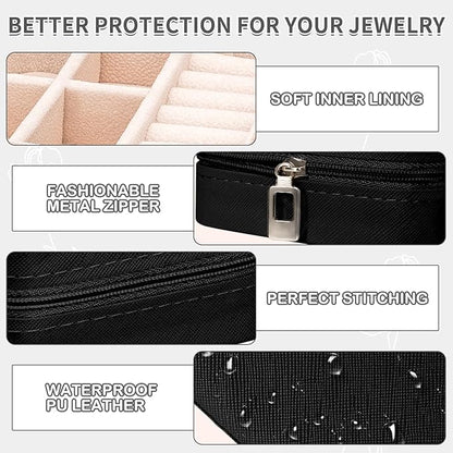 Leezmark 8 Pcs Jewelry Travel Case, Bridesmaid Gifts Set Of 6 & 8, Velvet Portable Jewelry Travel Organizer Small Jewelry Box Bridesmaid Proposal Gifts Box Mini Storage Organizer Storage Box, Black