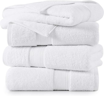 LANE LINEN 100% Cotton 4 Pack Bath Sheets (35"x66") - Zero Twist Cotton - Extra Large Bath Towels Set - Quick Drying, Soft & Absorbent Oversized Bathroom Towel Sets - Hotel Quality - White Towels