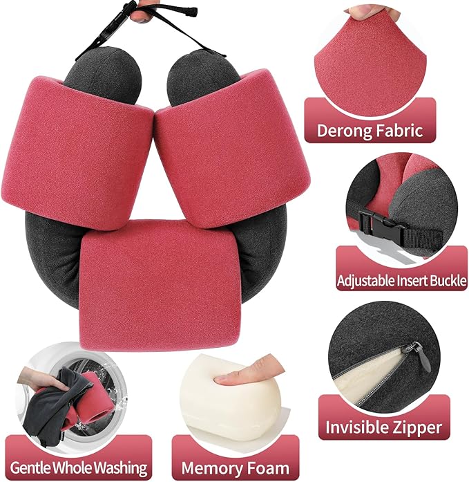 3-Ring Memory Foam Travel Neck Pillow It has obtained a Patent. The Three Rings can be movably Adjusted to Provide Flexible Support for The Neck, Head, and Other Areas.Peach Pink