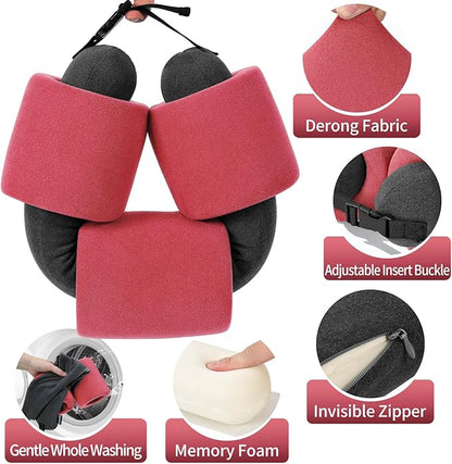 3-Ring Memory Foam Travel Neck Pillow It has obtained a Patent. The Three Rings can be movably Adjusted to Provide Flexible Support for The Neck, Head, and Other Areas.Peach Pink