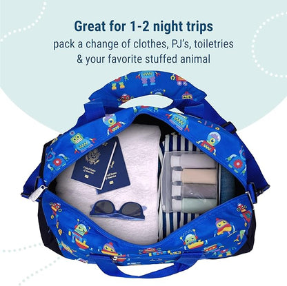 Wildkin Kids Overnighter Duffel Bag – Carry-On Size, Ideal for School & Sleepovers – Robots