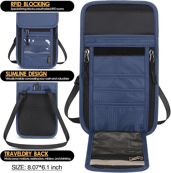 Travel Neck Wallet RFID Blocking – Hidden Passport Holder & Anti-Theft Money Pouch for Men & Women, Lightweight Concealed Undergarment Organizer with Adjustable Strap, Secure Document Holder