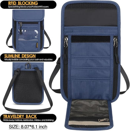 Travel Neck Wallet RFID Blocking – Hidden Passport Holder & Anti-Theft Money Pouch for Men & Women, Lightweight Concealed Undergarment Organizer with Adjustable Strap, Secure Document Holder