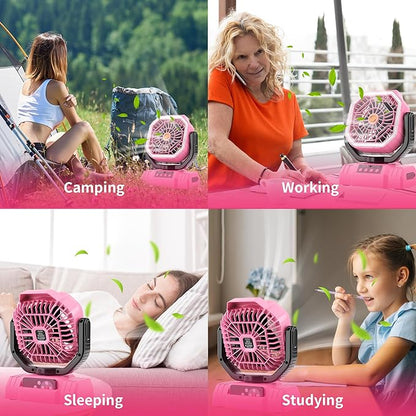 AVV 20000mAh High Speed Portable Camping Rechargeable Fan with Remote Control, Battery Powered with Auto Oscillating with Camping Essentials Accessories for Outdoor, Beach, Patio, Tent, Pink