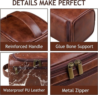 Personalized Leather Toiletry Bag for Men, Custom Engraved Travel Dopp Kit Bag, Customized Name Initials Gift for Groomsmen, Best Man, Father's Day, Wedding, Birthday, Husband, Grandpa