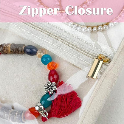 Travel Jewelry Organizer Case,Small Jewelry Bags for Traveling, Jewelry Binder with 24 Pcs Clear Zipper Velvet Pouches (Inner Pages,Beige,3 PCS)