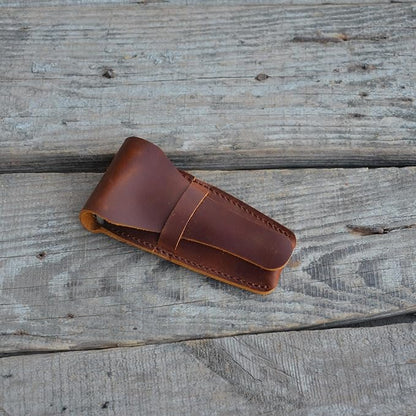 JJNUSA Old Fashioned Sleeve Travel Pouch Leather Safety Razor Case, Double Edge Razor 4.5", Shaving Accessories, Personal Care Essentials, Men's Shaving Razor Brown