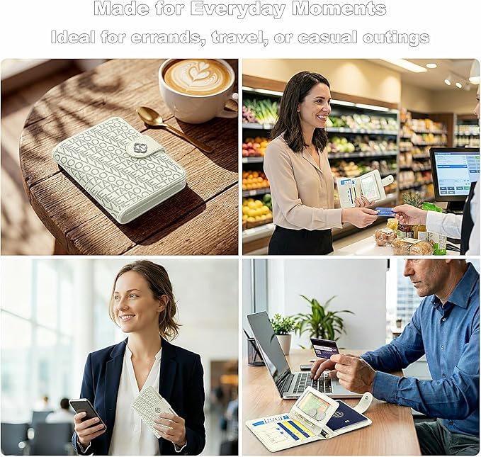 Passport Holder for Travel, RFID Blocking Leather Airtag Wallet for Women Men, Large Passport Cover Essentials Gift, Tickets, Cash, Photo, Sim Card Pen Slot - White